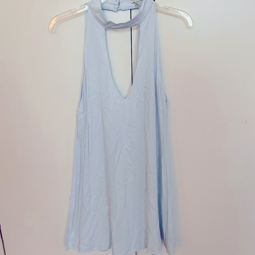 Tobi light blue shift dress with mock neck